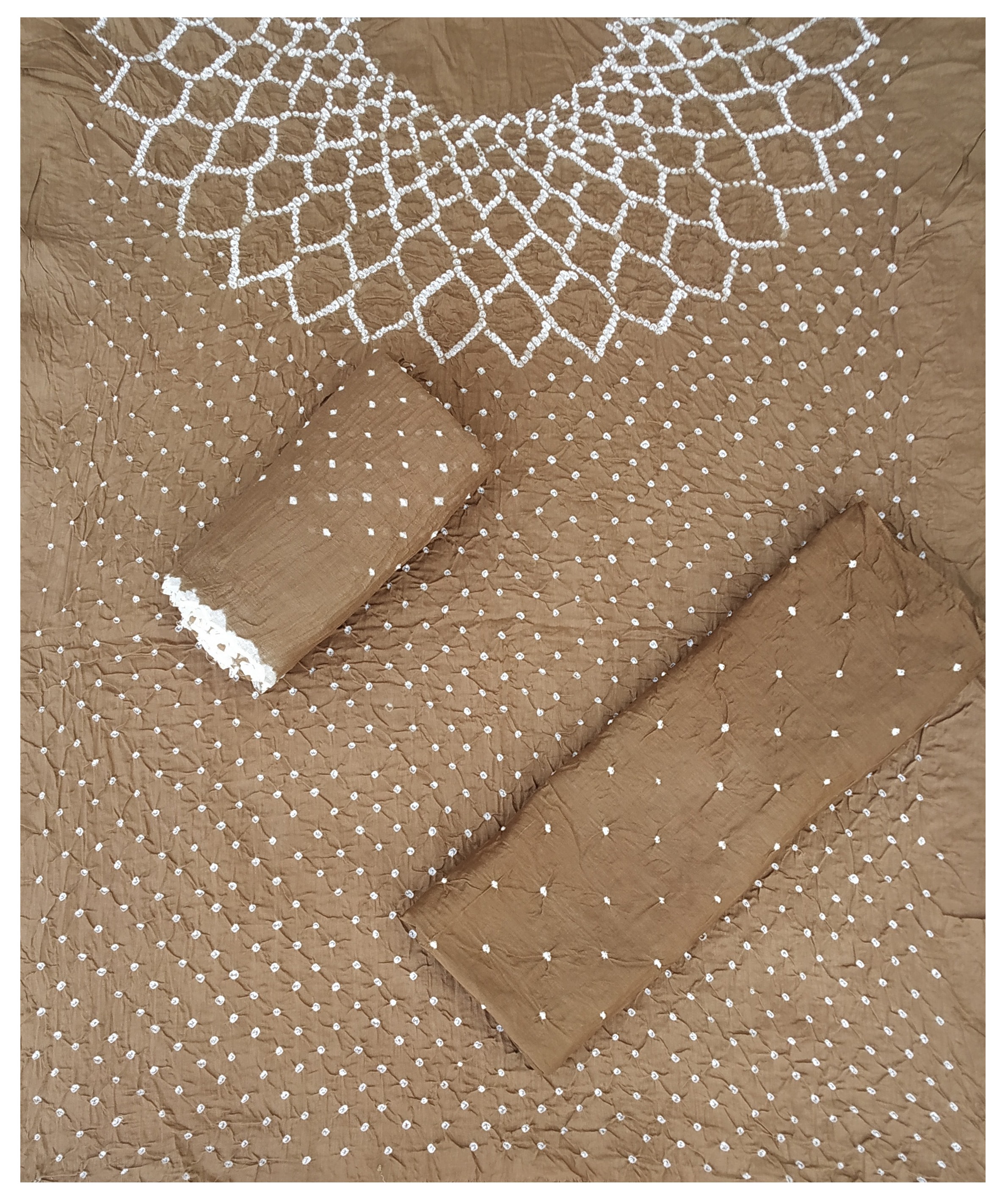 Light Khakhi Bandhani Dress - AHVAN Handicrafts