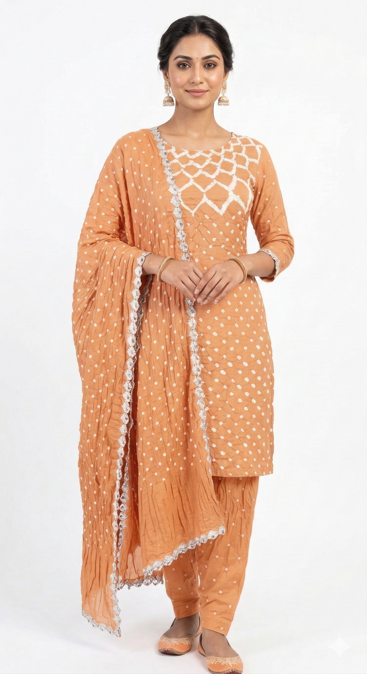 Peach Bandhani Dress Handmade from Bhuj Kutch Gujarat - AHVAN
