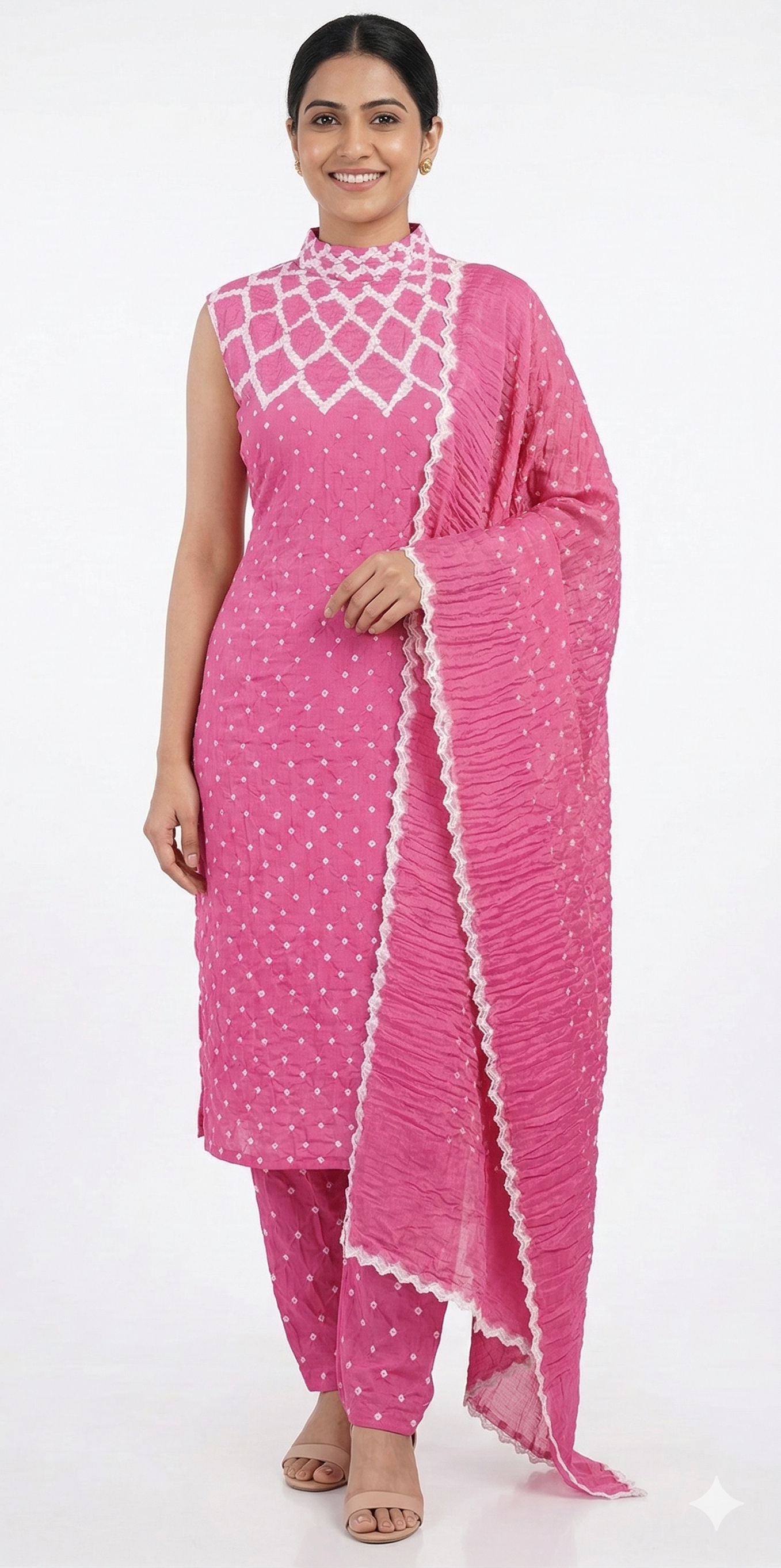 Pink Bandhani Dress Handmade from Bhuj Kutch Gujarat - AHVAN