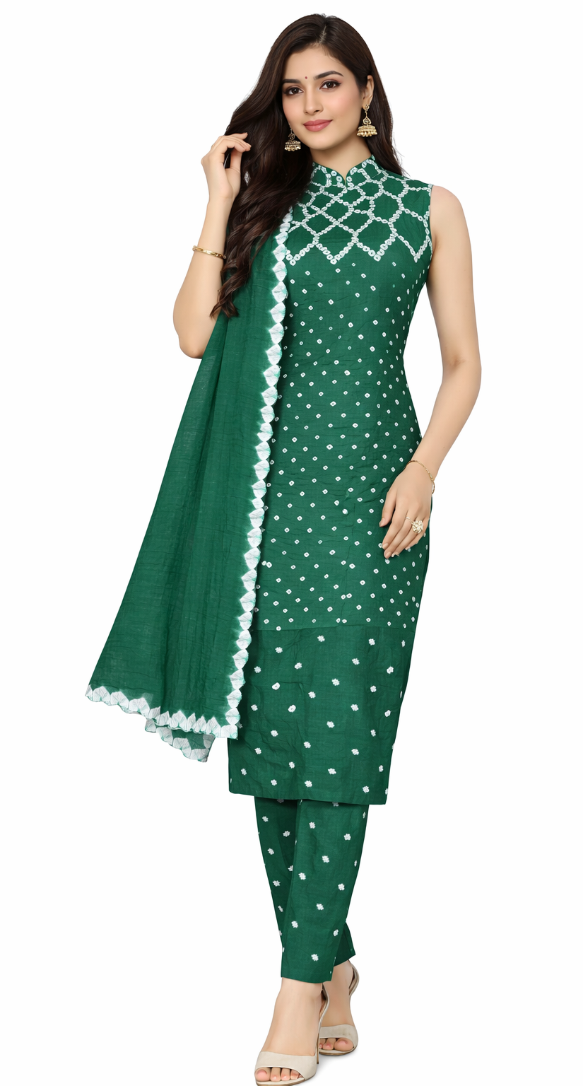 Green Bandhani Dress Handmade from Bhuj Kutch Gujarat - AHVAN
