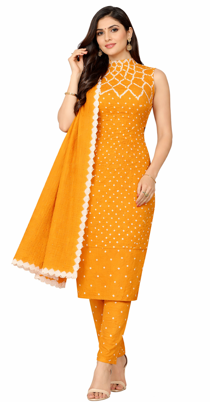 Golden Yellow Bandhani Dress Handmade from Bhuj Kutch Gujarat - AHVAN
