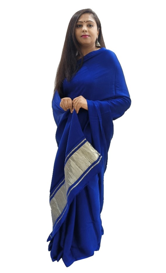 Plain Blue Modal Silk Saree - AHVAN Handicrafts
