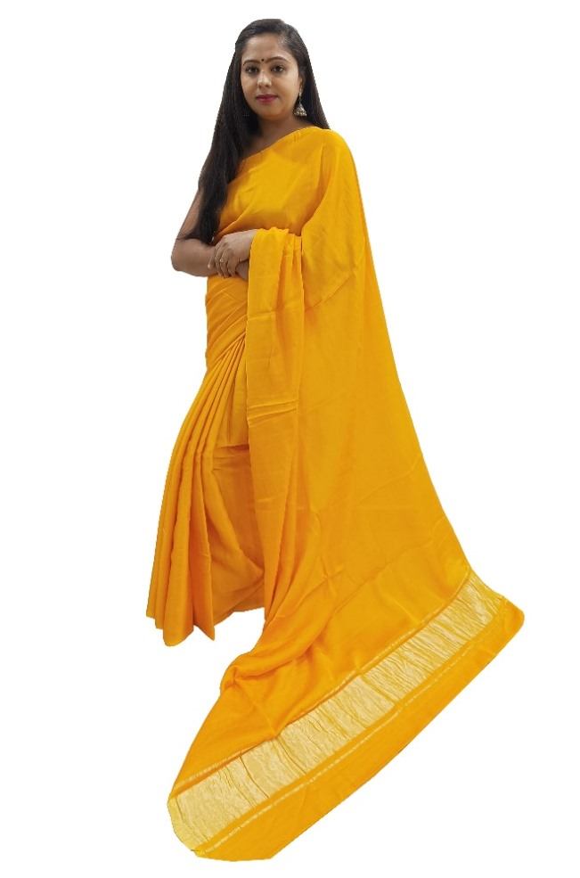 Plain Yellow Modal Silk Saree - AHVAN Handicrafts