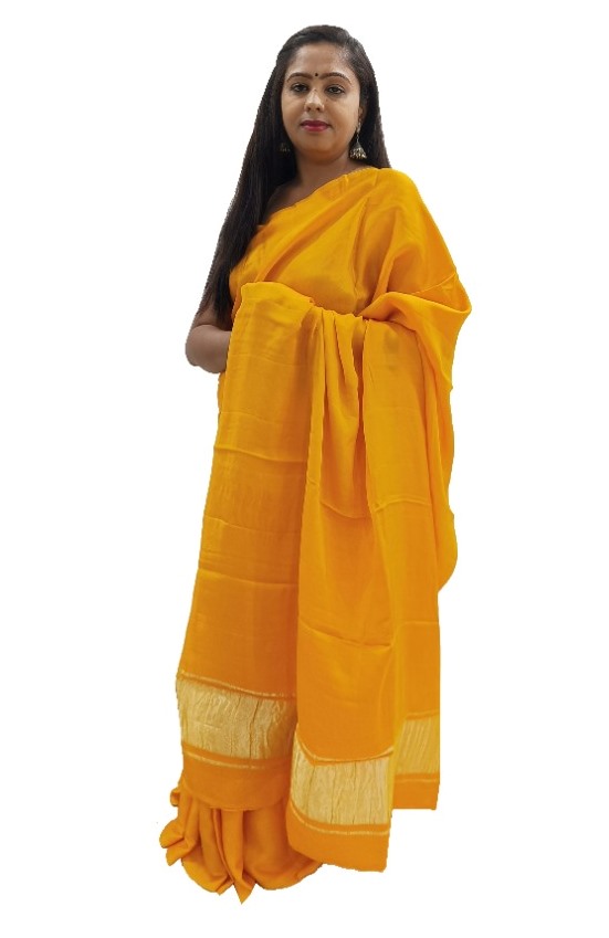 Plain Yellow Modal Silk Saree - AHVAN Handicrafts