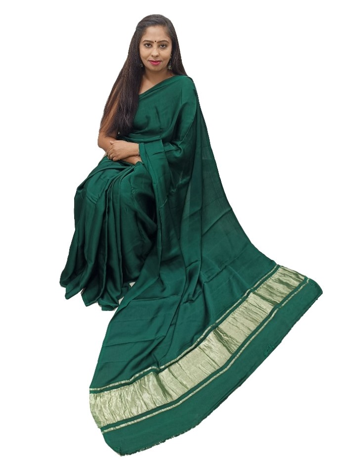 Plain Green Modal Silk Saree - AHVAN Handicrafts