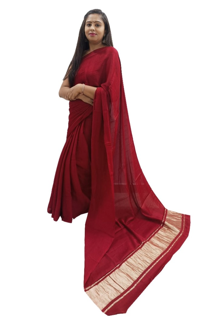 Plain Maroon Modal Silk Saree - AHVAN Handicrafts