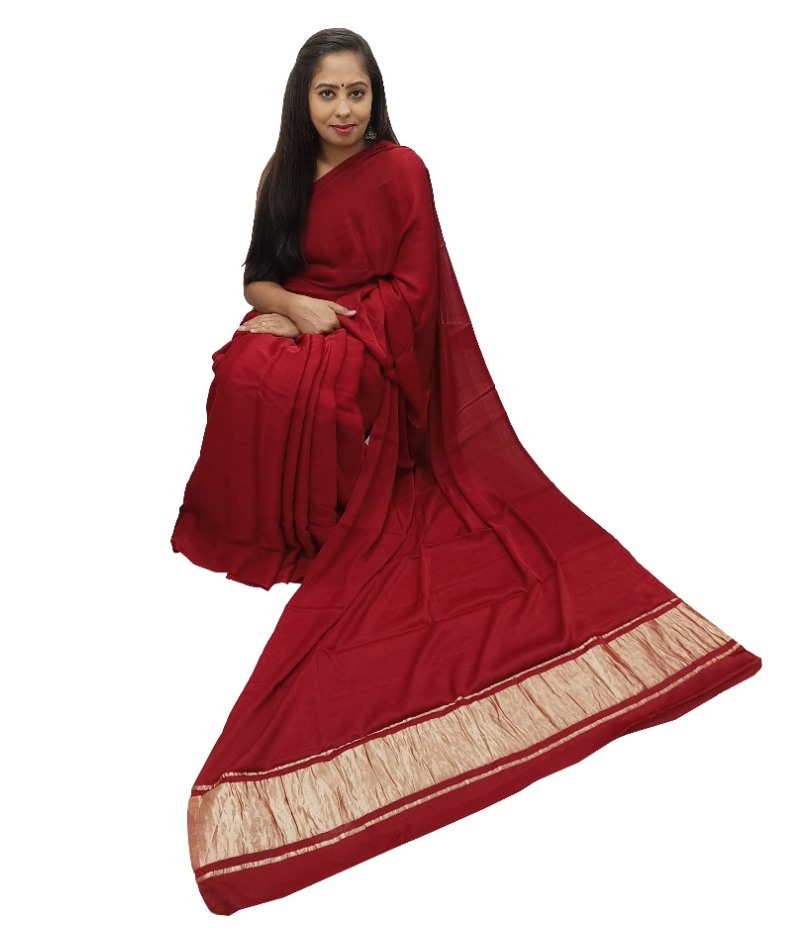 Plain Maroon Modal Silk Saree - AHVAN Handicrafts