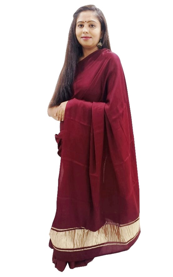 Plain Maroon Modal Silk Saree - AHVAN Handicrafts
