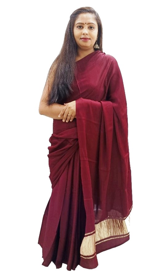 Plain Maroon Modal Silk Saree - AHVAN Handicrafts