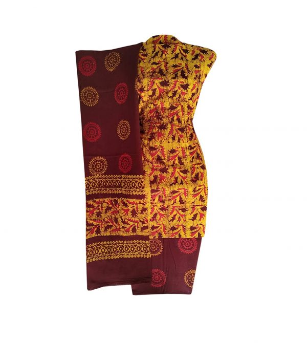 Batik Dress Handloom Cotton Material for Women : Orange & Maroon | BDM875   AHVAN